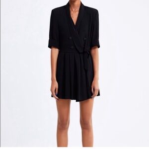 Zara Black Tuxedo Playsuit Romper Wrap Dress Look Size Small